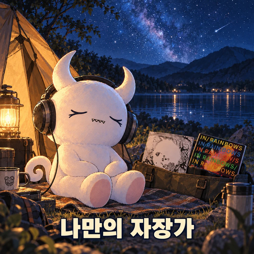 나만의 자장가 - 호숫가 캠핑에서 음악을 듣는 미노타우르스